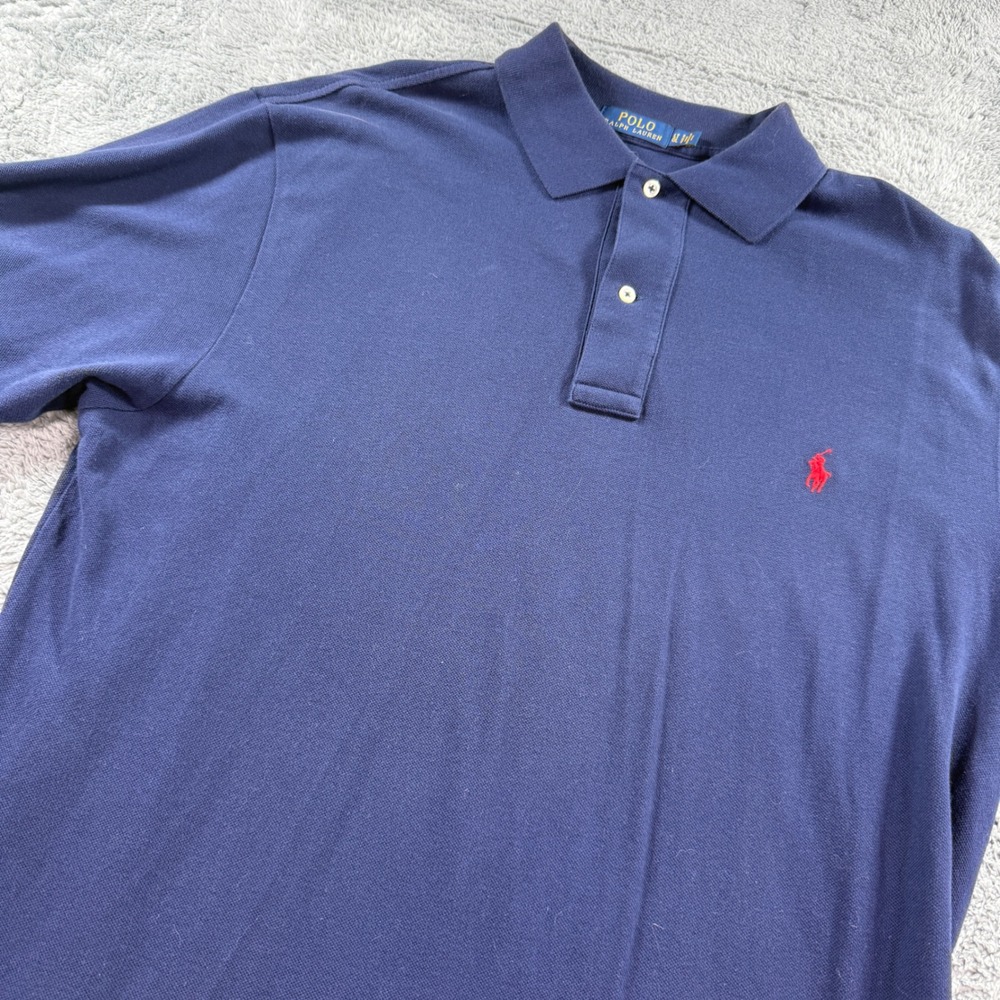 Polo Ralph Lauren Men Navy Blue Short Sleeve Pique Polo Shirt Size LT Large Tall